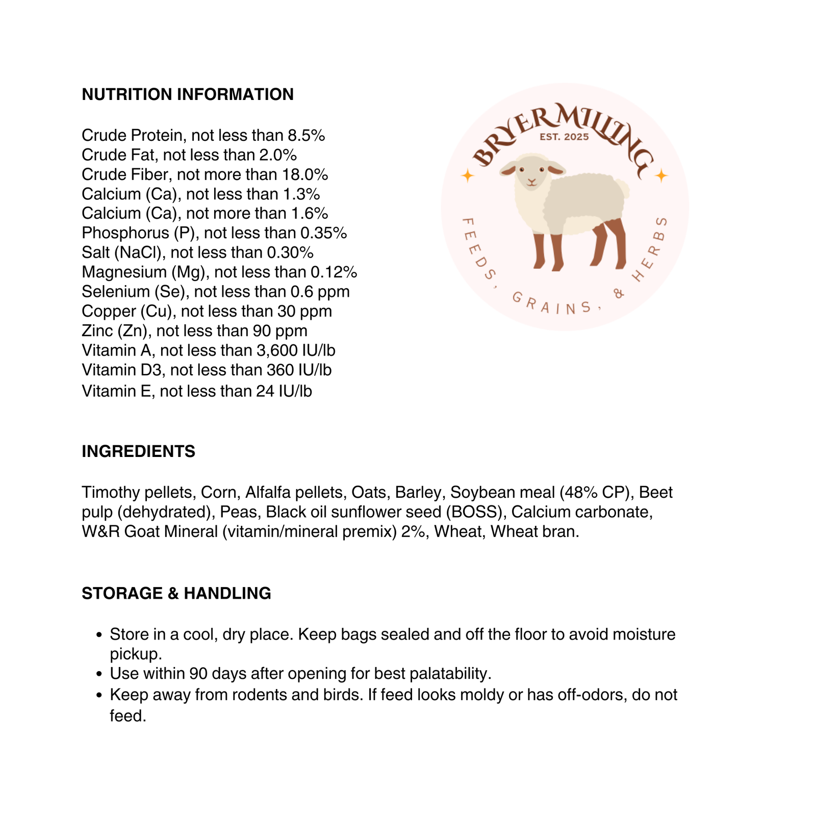 Goat Herd Maintenance Feed (w/o AC) 25LB Bag - Image 2